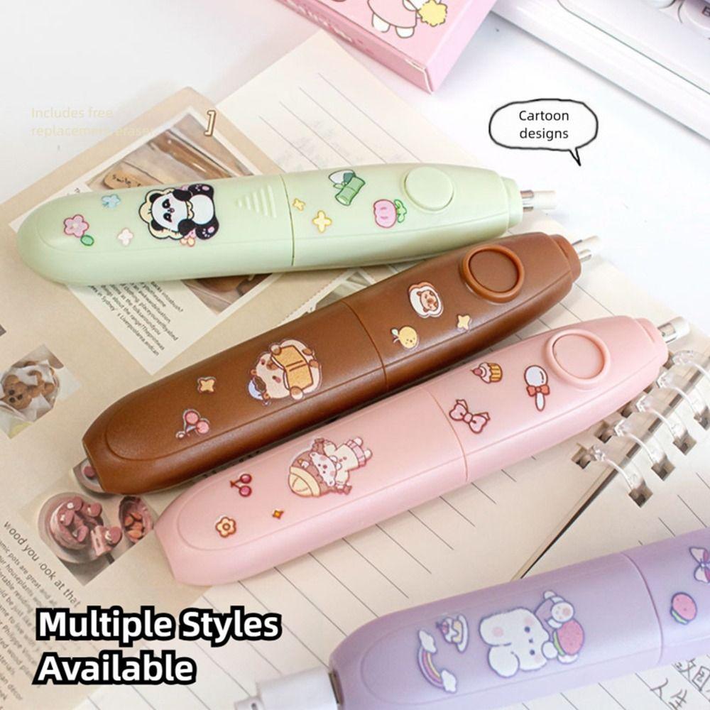 Cartoon Design Automatic Eraser Battery Powered No Debris Eraser Electric Eraser Set  Students Use
