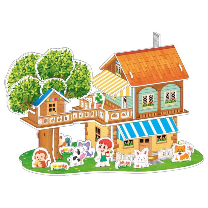 Cartoon Three-Dimensional Puzzle Children's Handmade DIY Toys Paper Card Villa Building Model Desktop Decoration