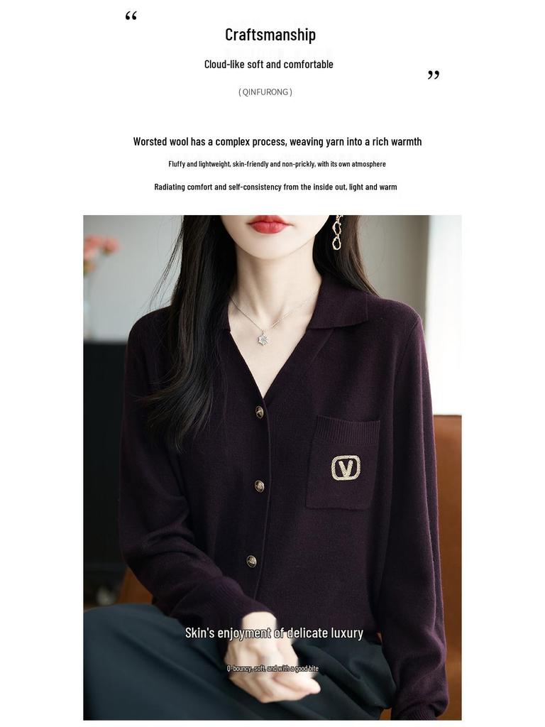 Женский кардиган из шерстяного трикотажа с V-образным вырезом 2025 – Элегантная верхняя одежда для通勤