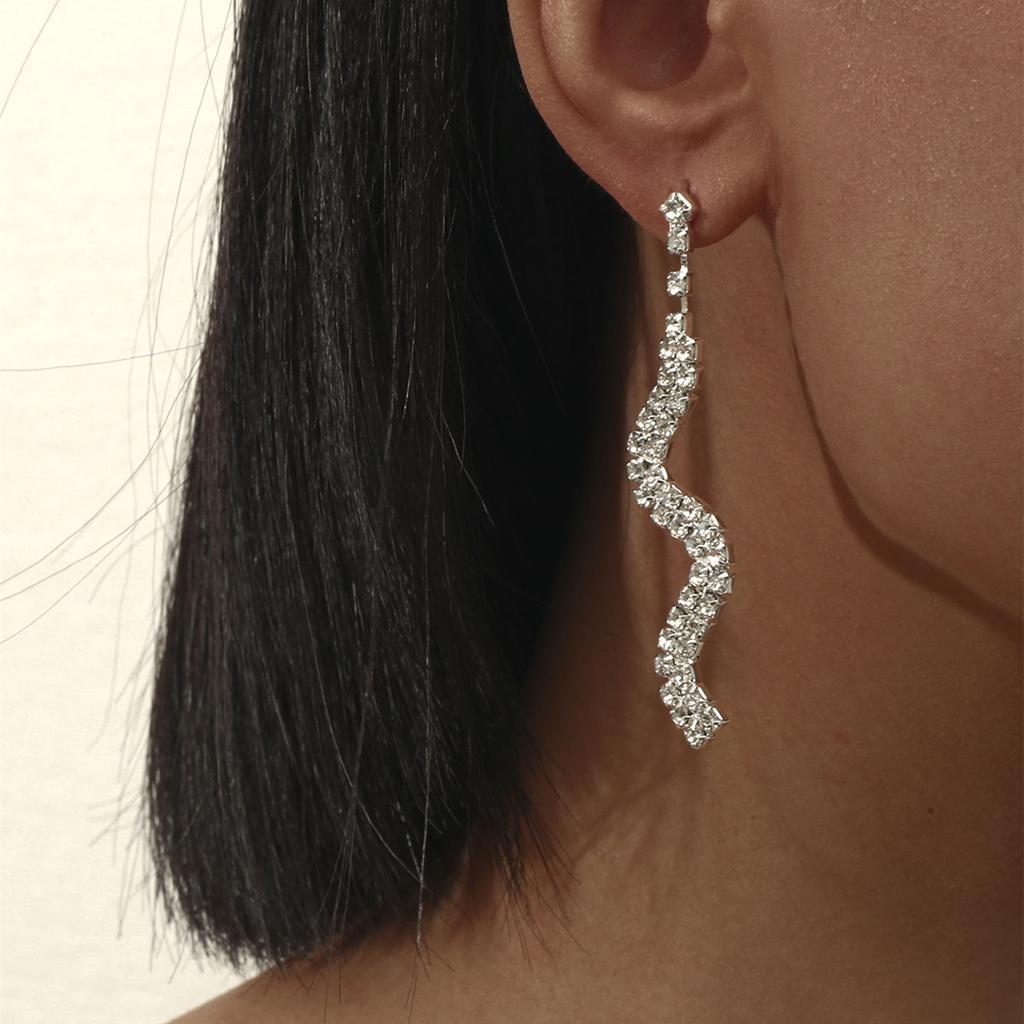 Premium Sense Of Luxury Double Rows Of Snake Ab Rhinestone Earrings Fashion Design Sparkling Earrings Women's Earrings 1 Pair