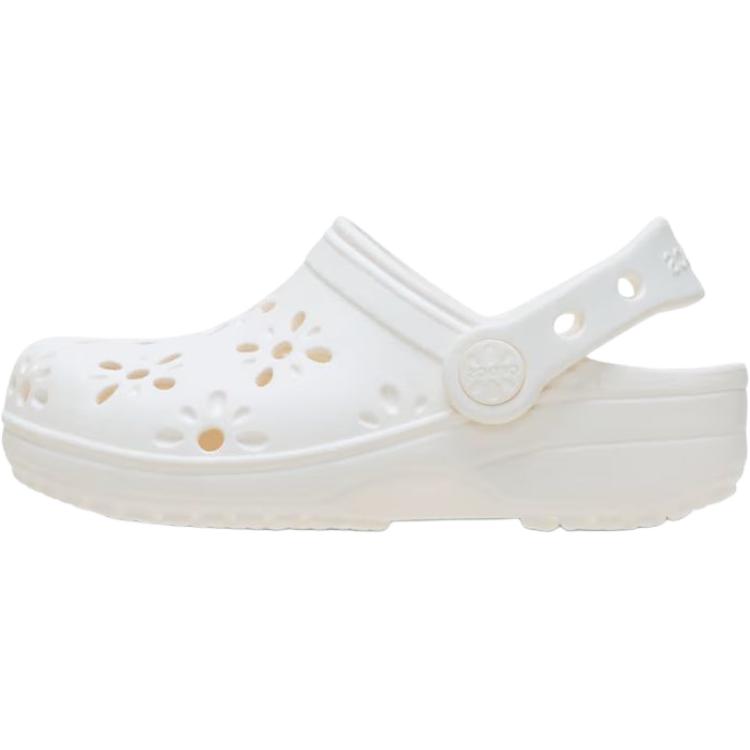 Crocs Classic Clog Floral Cutout Comfortable Slip-Resistant Durable Low-Top Walker Shoes Baby Shoes White 210944-0WV