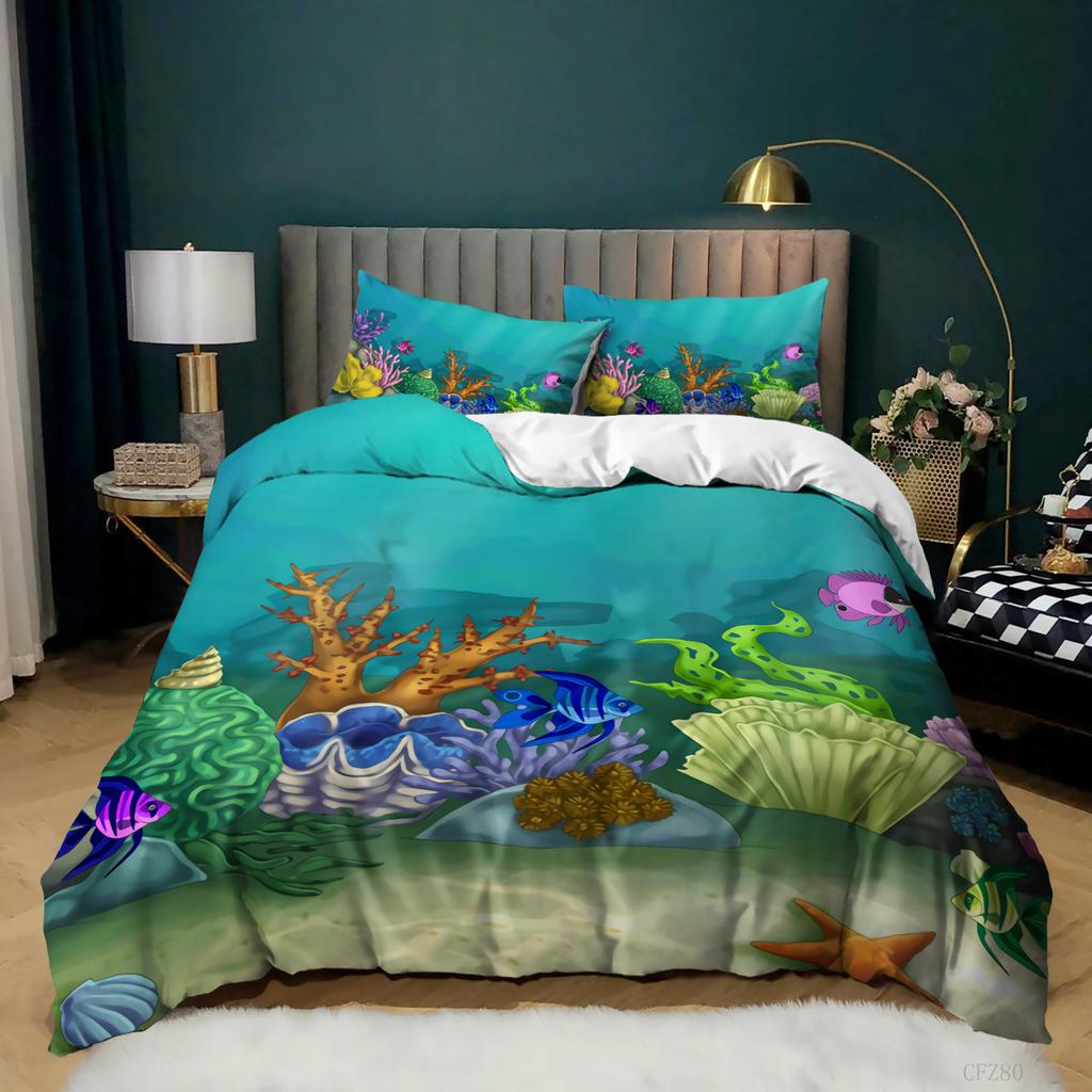 3D Digital Marine Style Quilt Cover Three-piece Set Bedding Pillowcase
