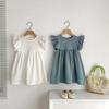 European American Spring/Summer Kids' Cotton Lace-Up Flutter Sleeve Backless Casual Princess Dress
