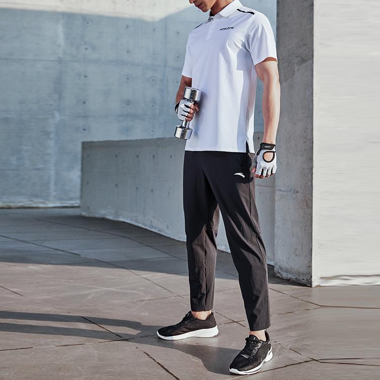 Anta Сплошной цвет с логотипом, приталенные спортивные штаны, мужские брюки, черный 952127504-2