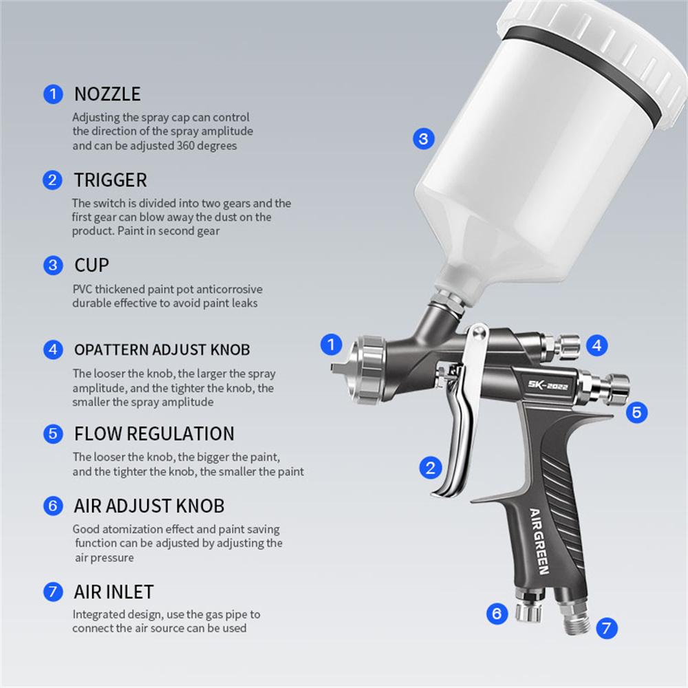 1.3mm Nozzle HVLP Auto Paint Air Spray Gun Car Detail Touch Up Painting Airbrush