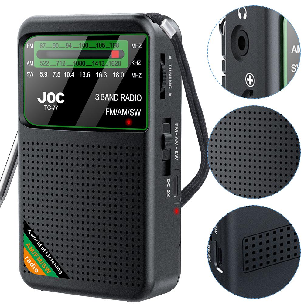 New Pocket Radio FM AM SW Radio Built-in Speaker Pointer Pocket Radio Type-C Rechargeable with HD Display Screen for Elder Radio