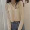 V-Neck Single Breasted Button Pullovers Sweaters Women Fall Spring Long Sleeve Short Small Fresh Outer Wear Knitted Cardigan Tops One Size Solid