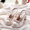 French Thick Heel Bag Head Single Shoes Female 2025 Summer New with Skirt Fairy Bow High Heel Fashion Sandals