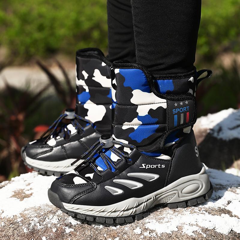 Winter Children's Velcro and Fleece Warm High Top Cotton Shoes Snow Boots Boys' and Girls' Short Boots High Boots