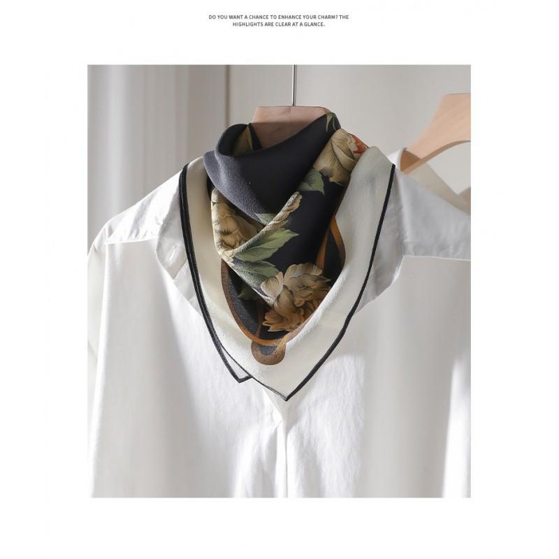 Literary Flower All-matching Mulberry Silk Crepe De Chine Scarf Sunscreen Fashion Square Towel