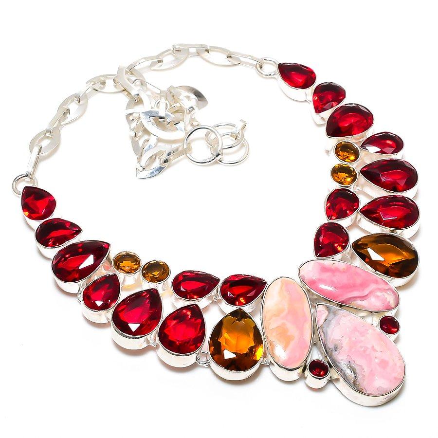 Родохрозит, гранат драгоценный камень 925 стерлингового серебра ювелирное ожерелье 18" R5b68