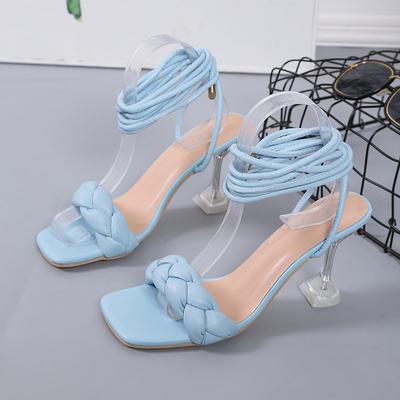 Сандалии на высоком каблуке 2024 года, летние новые европейские и американские большие размеры 35-43, сексуальные красивые повседневные сандалии с ремешком на каблуке со стразами