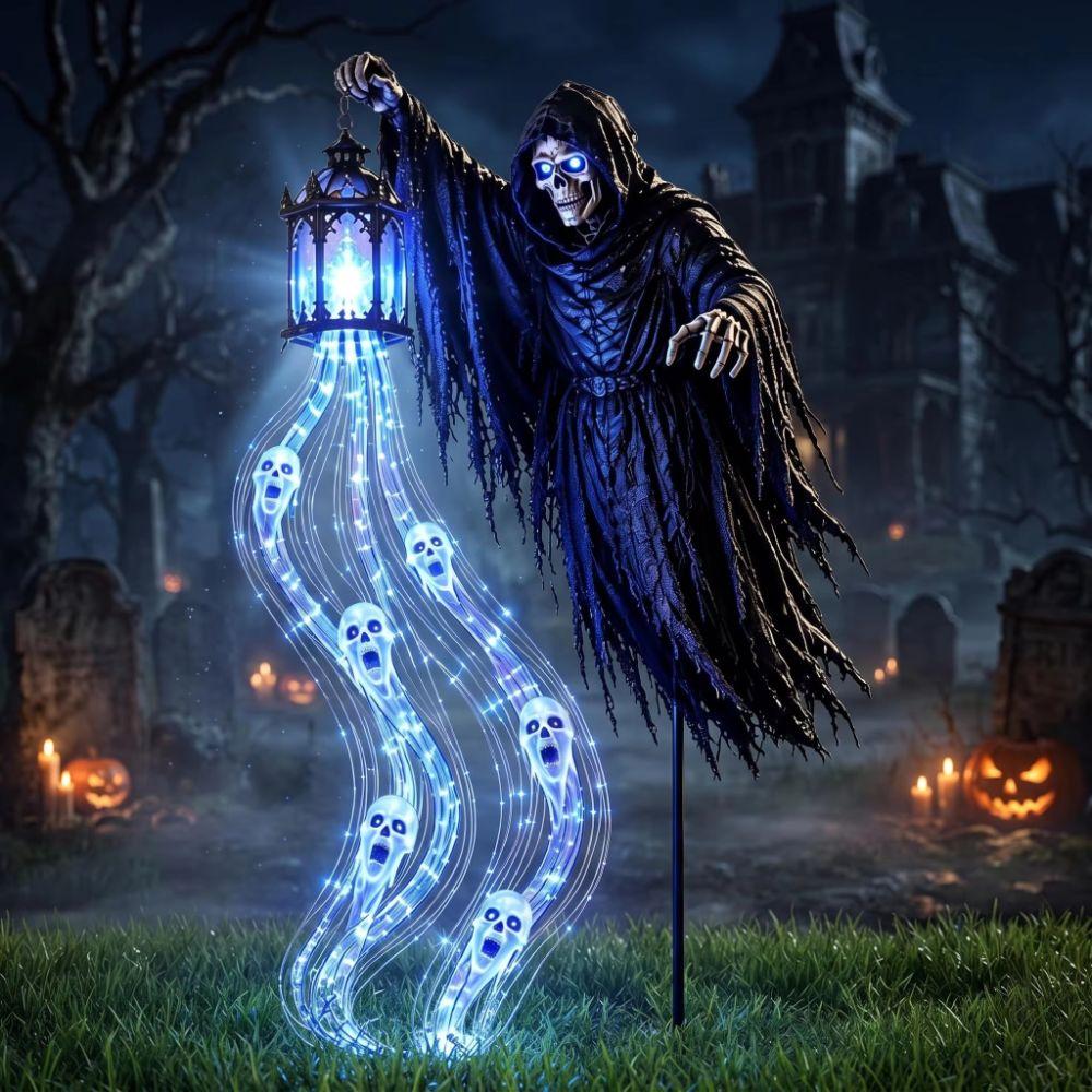 Creepy Halloween Grim Reaper Lantern Glowing Ghost Trail Halloween Decoration Outdoor Garden