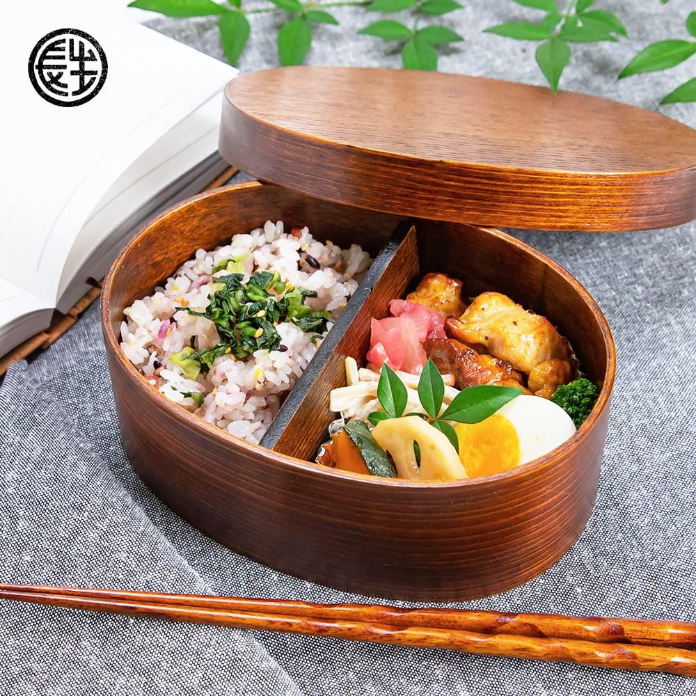 Osaka Choseido Magewappa Bento Single Lunch Bonus Beige Band Box, Oval, Tier, Divided, Band, Included, Large, 600cc,