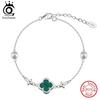 ORSA JEWELS Браслет из серебра 925 пробы с зеленым малахитом в форме четырехлистного клевера, О-цепочка с жемчугом из раковины, Символ богатства и удачи GMB69