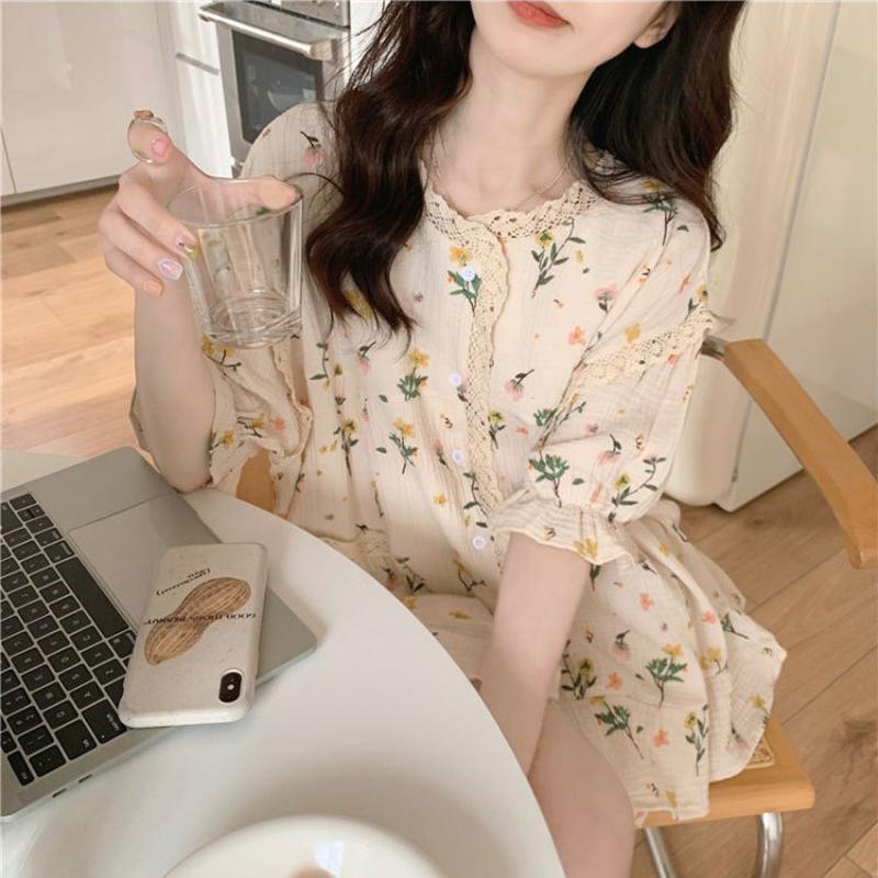 Summer New 2 Pieces Girls Lace Lace Pyjamas Female Korean Short-Sleeved Shorts Floral Sweet Ladies Homewear Pajamas Set
