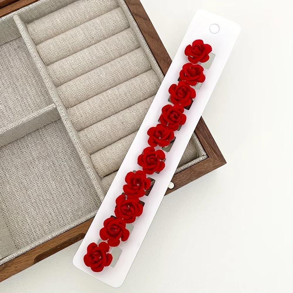 10pcs Fashion Korean Rose Hair Clip Red Mini Hair Claw Resin Hair Buckle Valentine's Day