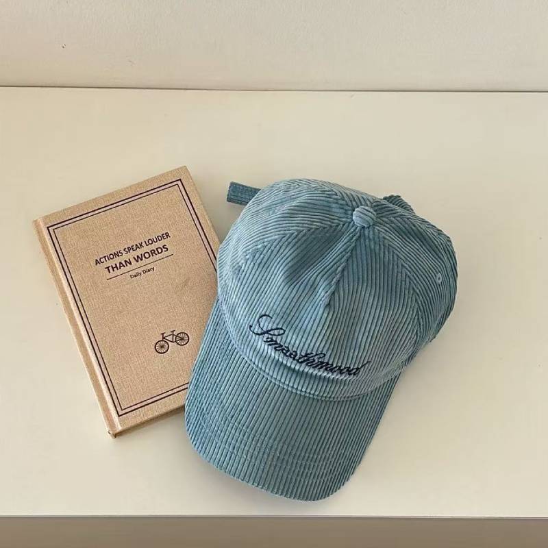 Embroidered Corduroy Baseball Cap With Letter Design For Casual Winter Wear
