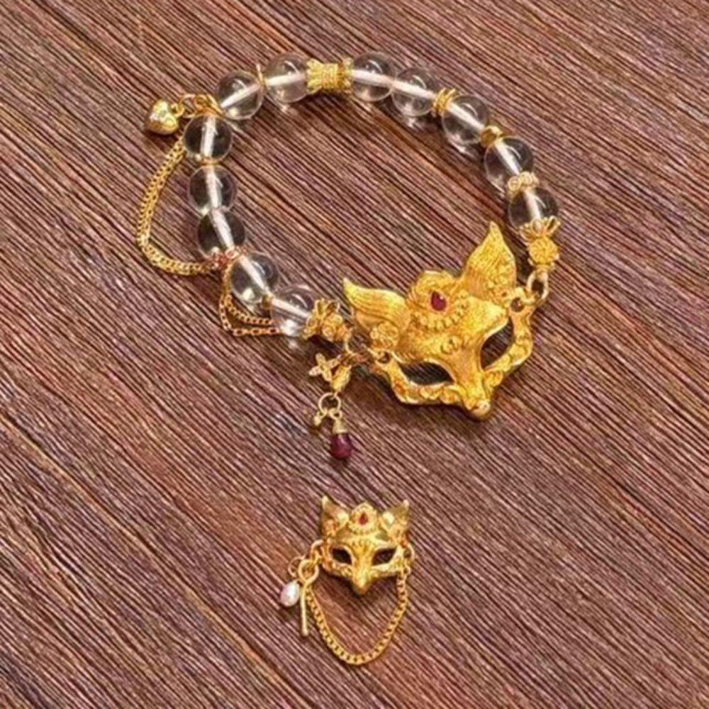 Zinc Zinc Alloy Vixen Mask Bracelet Elegant Handmade Bead Bracelet Retro Chinese Style Necklace Decoration