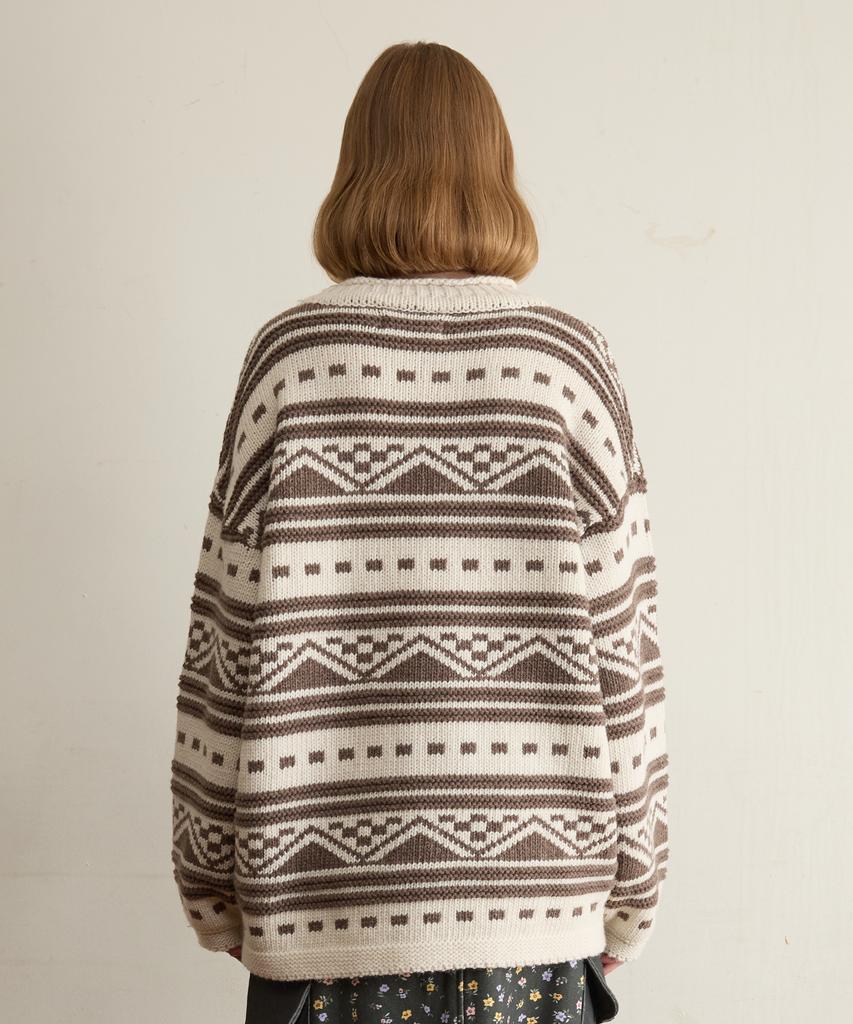 FUNFROMFUN Номад Пуловер в стиле Fair Isle, Коричневый