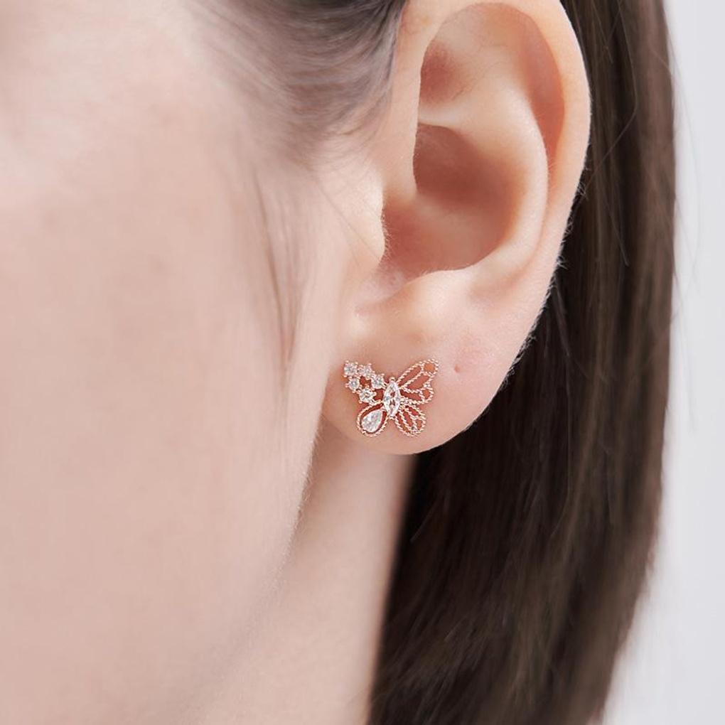 [CRANNE] 14K GF Butterfly Uneven Cubic Point Earrings C24EGF217