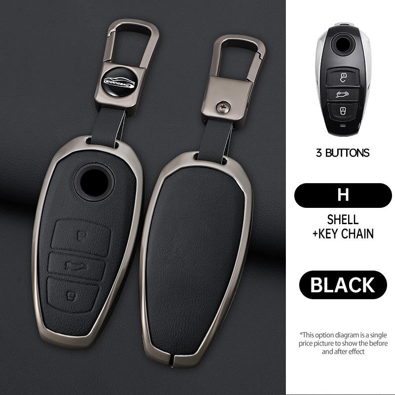 Interior Mouldings Zinc Alloy Leather Car Key Cover Fob Case Holder For VW Volkswagen Touareg 2011 2012 2013 2014 2015 2016 2017
