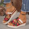 Women's Skull Printed Sandals, Colorful Woven Seaside Slide Platform Shoes, Halloween Comfort Wedge Beach Slide