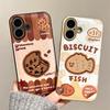 Забавный Милый Тканевый Печенье Рыбка Печенье Чехол Для iPhone 17 16 15 13 14 11 12 Pro Max Мягкая Пуховая Кожа Силиконовая Задняя Крышка Телефона