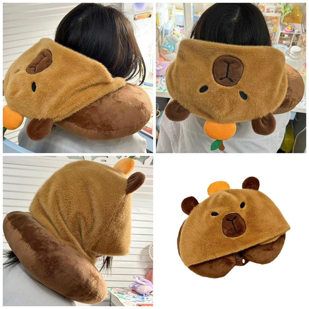 Подушка для шеи Capybara Hat, аниме-фигурка с капюшоном, U-образная подушка, мягкая и портативная, снимает напряжение шеи для путешествий