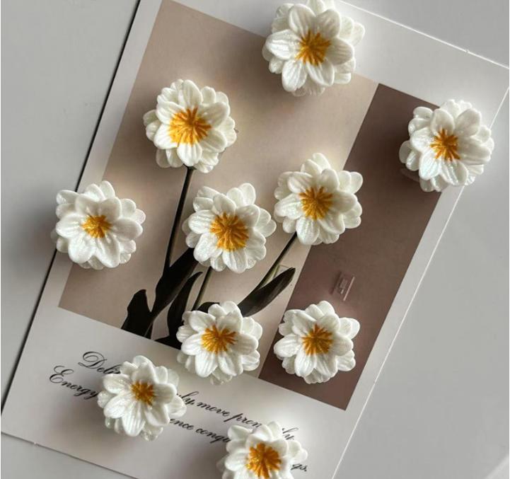 3D Resin Flower Refrigerator Magnets Set of 10 Kitchen Decorative Magnets Small Daisy Design with Magnetic Backing for Fridge Locker White