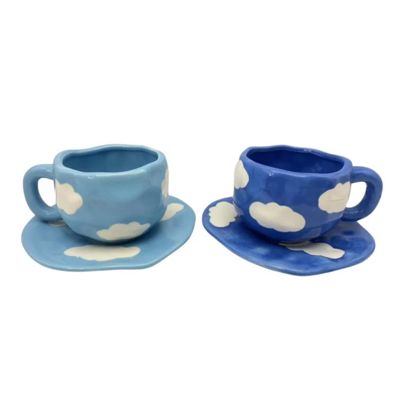 Hot sale Manufacturer Hand-Painted Ceramic Cup Ceramic Coffee Cup Set Irregular Cup with Plate