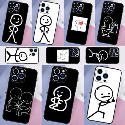Чехол для мобильного телефона iPhone15 Pro с забавным выражением лица и парой Stickman, чехол для мобильного телефона с рисунком волос, устойчивый к падению