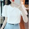 Летняя свободная однотонная белая рубашка с круглым вырезом, женская пышная блузка с коротким рукавом, женские топы, милая элегантная рубашка для женщин, модная одежда 24192