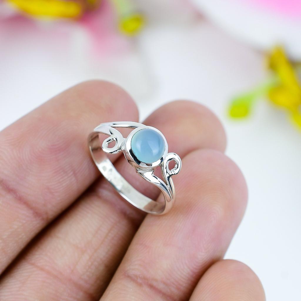 Natural Chalcedony Gemstone 925 Solid Sterling Silver Jewelry Ring Size 11 N7W75
