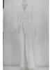 New European & American Sexy Deep V Neck White Lace Jumpsuit with Belt
