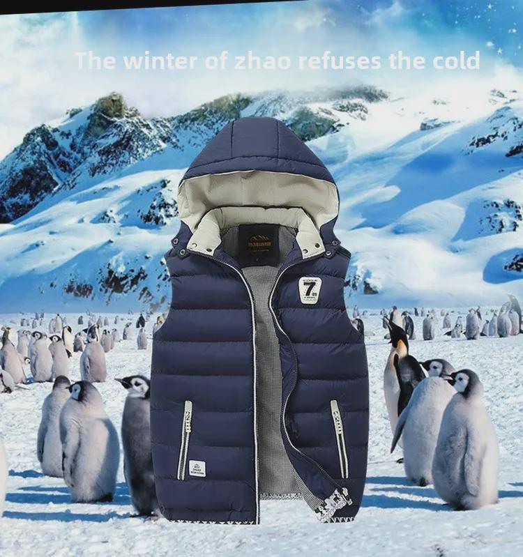 Мужской однотонный жилет из хлопка с капюшоном - модный молодежный кардиган