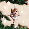 Christmas Tree Ornament Cartoon Cat Pendant with Lanyard Easy To Hang Decorative Acrylic Rearview Mirror Hanging Accessory