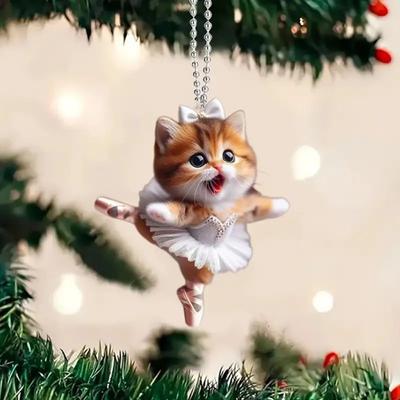 Украшение для рождественской елки Yousheng, подвеска в виде мультяшного кота со шнурком, легко подвешивается, декоративное акриловое зеркало заднего вида, подвесной аксессуар
