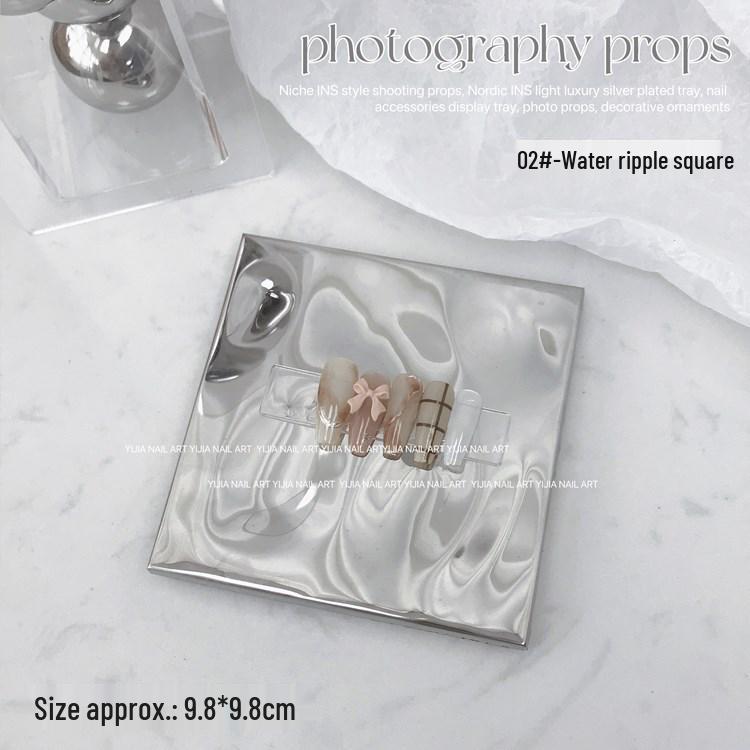 Silver Ripple Nail Art Photo Props - Makeup Brush Background Tools for Influencer Shoots