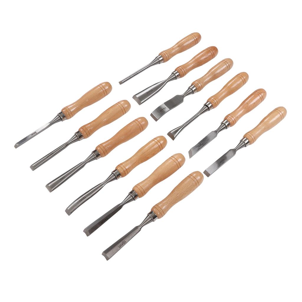 12 шт. ручных стамесок с ручкой из бука и лезвием из углеродистой стали для резки, набор стамесок для деревообработки