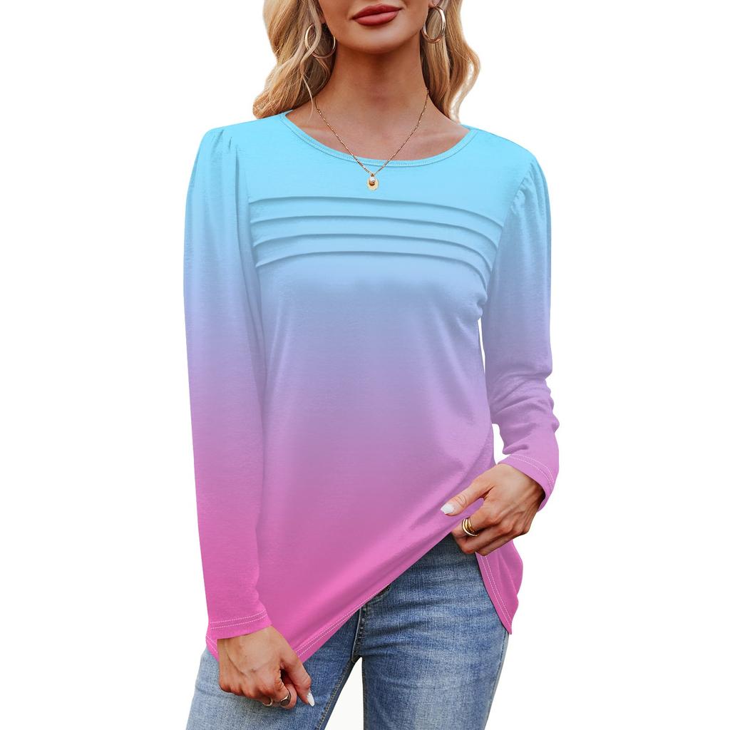Женский свободный повседневный топ с круглым вырезом и длинными рукавами, модный топ