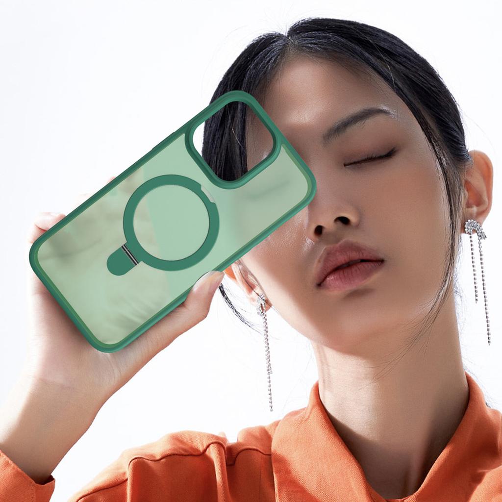 For iPhone 15 Pro Max Kickstand Case Glass Lens Protector Phone Cover Compatible with MagSafe