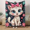 1pc Cute Cartoon Cat with Pink Bowknot Blanket - Seasonal Home Decor, Throw Blanket for Room, for Decorating Your Own Sofa and Living Room,