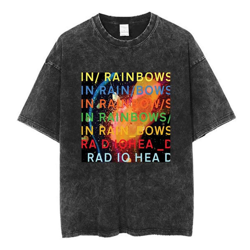Radiohead Band OK Computer Retro Washed T-shirt women's and Fashion Hip Hop T-shirt 100% Cotton Casual T-shirt