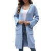 Women Knitted Cardigan Hooded Long Sleeve Single Breasted Sweater Coat with Pockets Solid Color Loose Fit Mid-length Knitwear