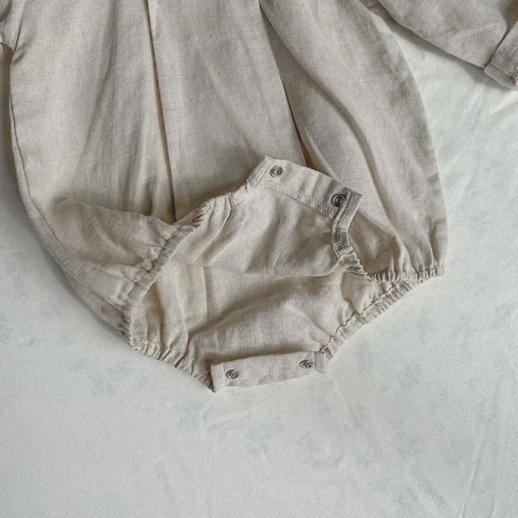 Autumn Linen Double-Breasted College Style Long-Sleeve Bodysuit for Babies