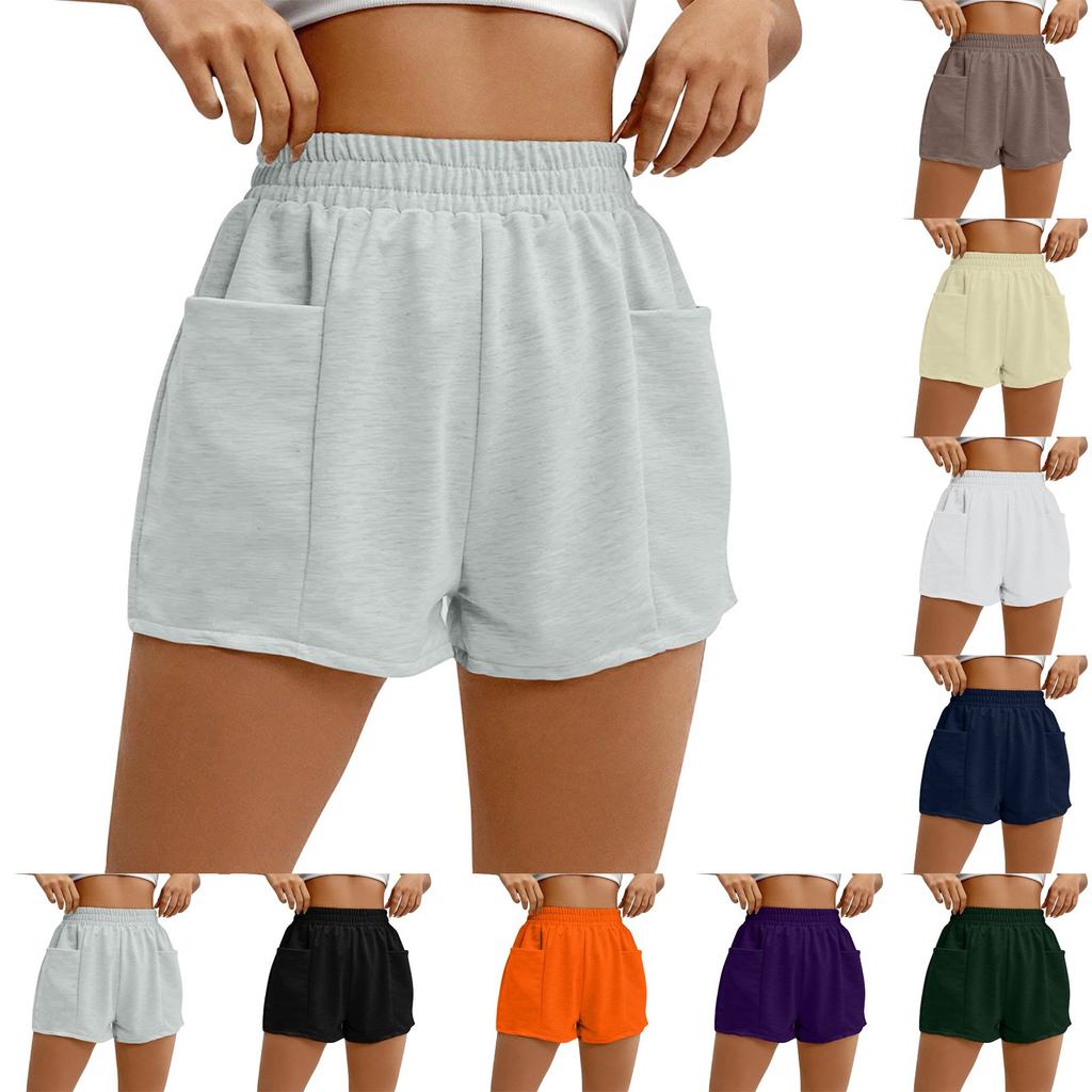 Women's Summer Elastic Waist Loose Wide Leg Solid Color Casual Sports Shorts