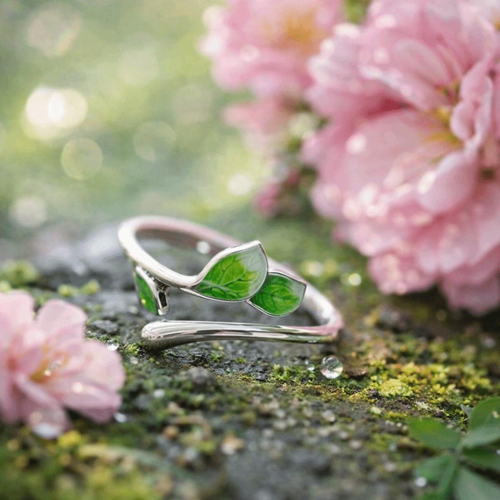 Oil Drop Enamel Leaf Ring Irregular Women's Ring Personality Jewelry Leaf Opening Ring  Gifts