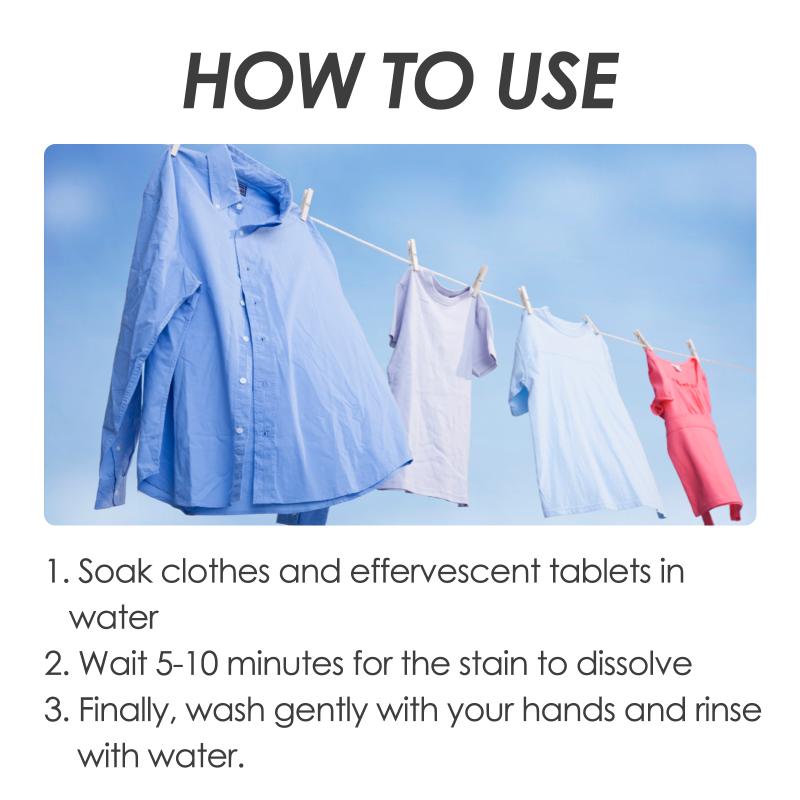 Laundry Effervescent Tablets with Bio Enzyme Dissolves Yellow and Coffee Stains Suitable for Home Clothing Stain Removal
