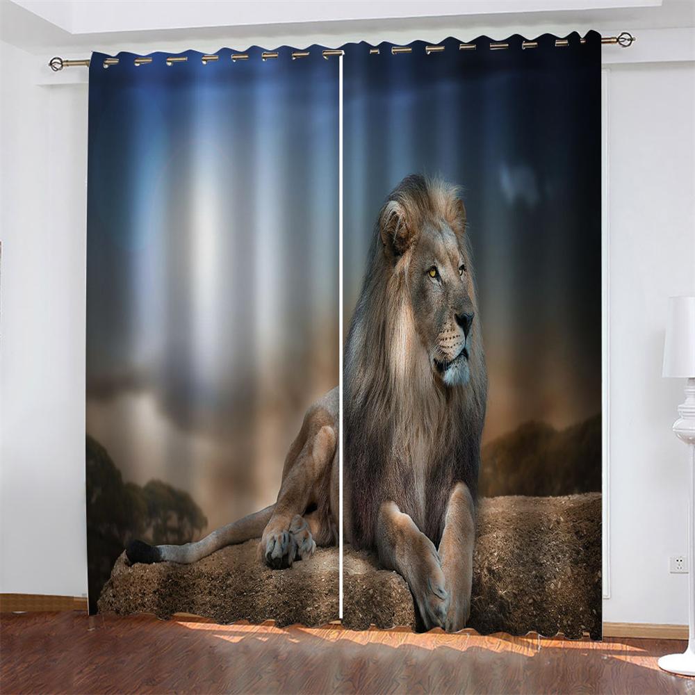 3D печать дешевые африканские дикие животные лев король королева 2 шт тонкие затемняющие оконные занавески гостиная спальня домашний декор крючок